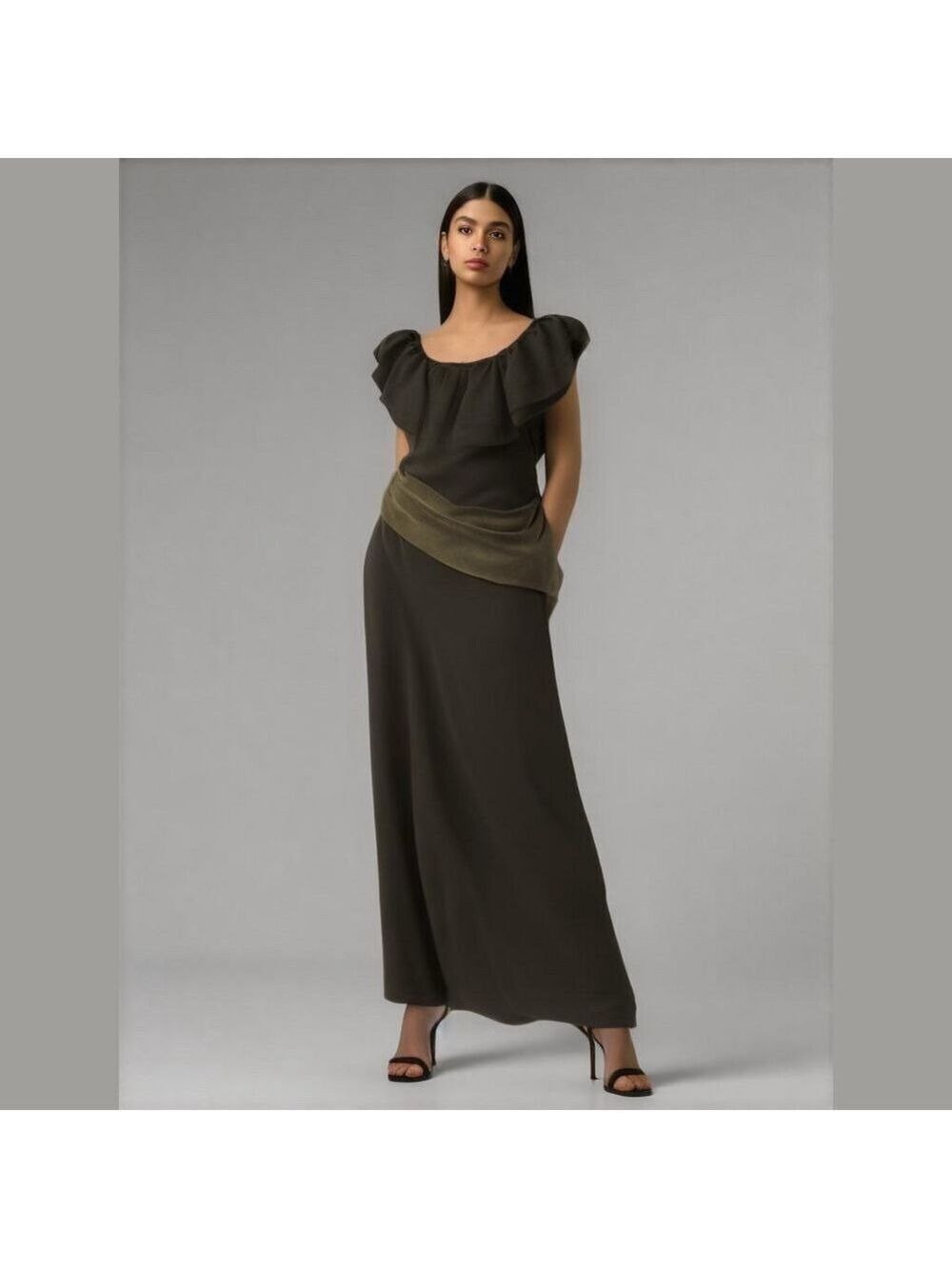 HYFVE Off the Shoulder Ruffle Black Wide Leg Romper Pantsuit